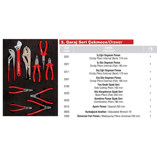 Sybtmz 36.44.01 7 Çekmece (139 Parça İç Set İzeltaş) Plus Takım Arabası